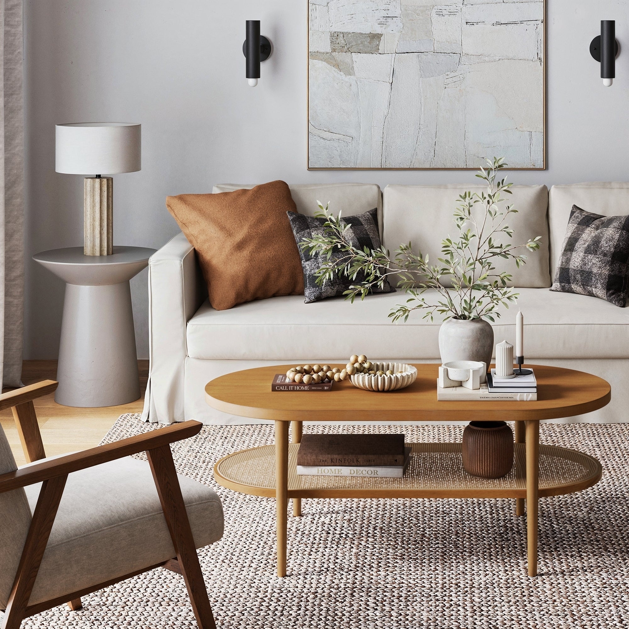 Nathan James Sonia Bohemian 2-Tier Oval Cane Coffee Table in Light