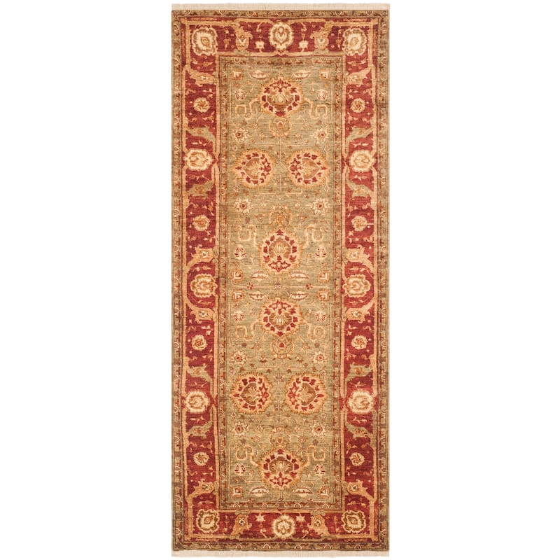 SAFAVIEH Couture Hand-knotted Peshawar Monalda Traditional Oriental Wool Rug - 3' x 8' Runner - Sage/Burgundy