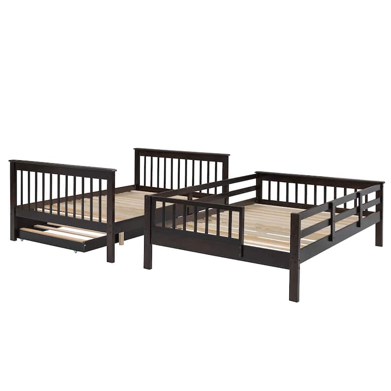 Stairway Bunk Bed with Trundle, Storage and Guard Rail for Bedroom, Dorm