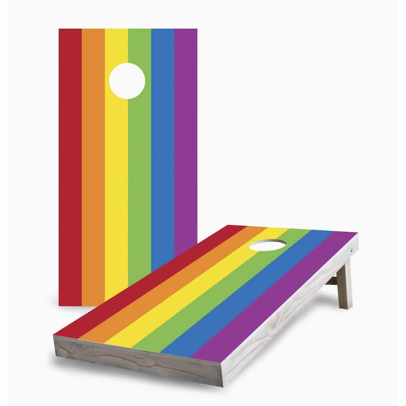 Rainbow Pride Flag Cornhole Game (Choose Wraps or Boards) - 2x4 Boards (24" x 48") - Include Edge Lights