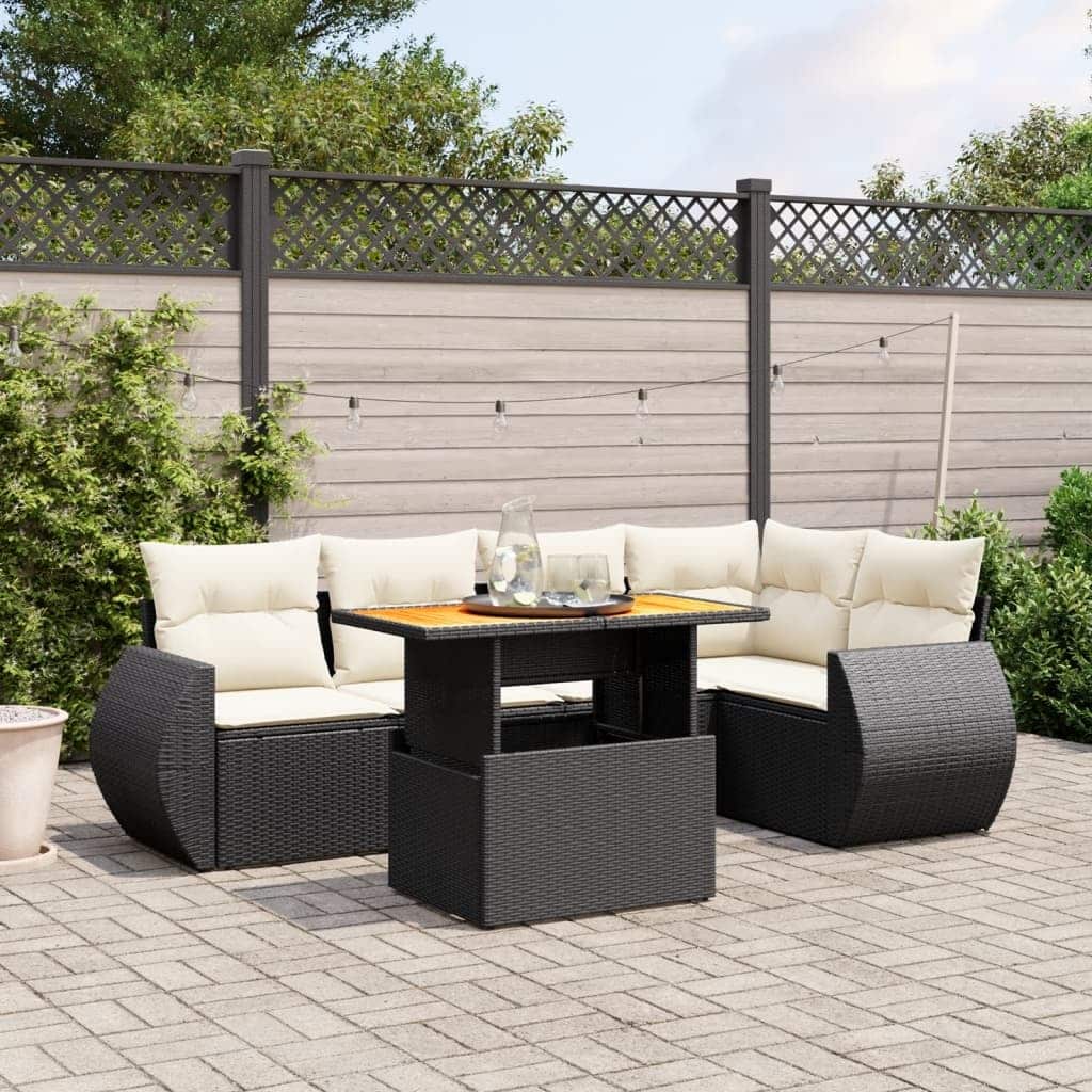 vidaXL Patio Sofa Set with Cushions Table and Modular Sofas 6 Piece Poly Rattan - 21.7 x 39.4 x 28.7