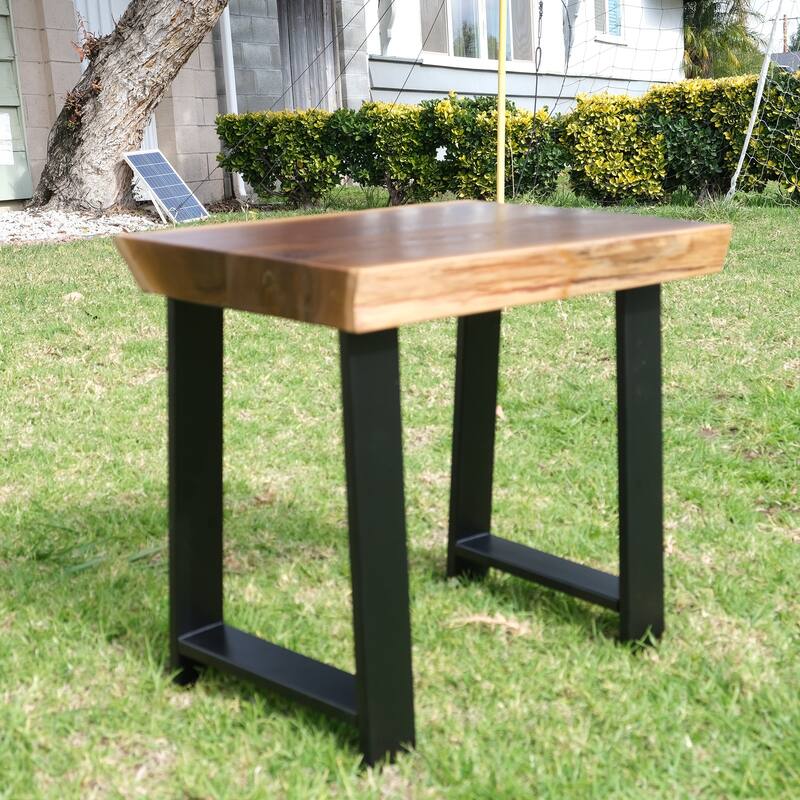 Greenage Pieced Teak Rectangle Bench Rustic Metal Seating Chair