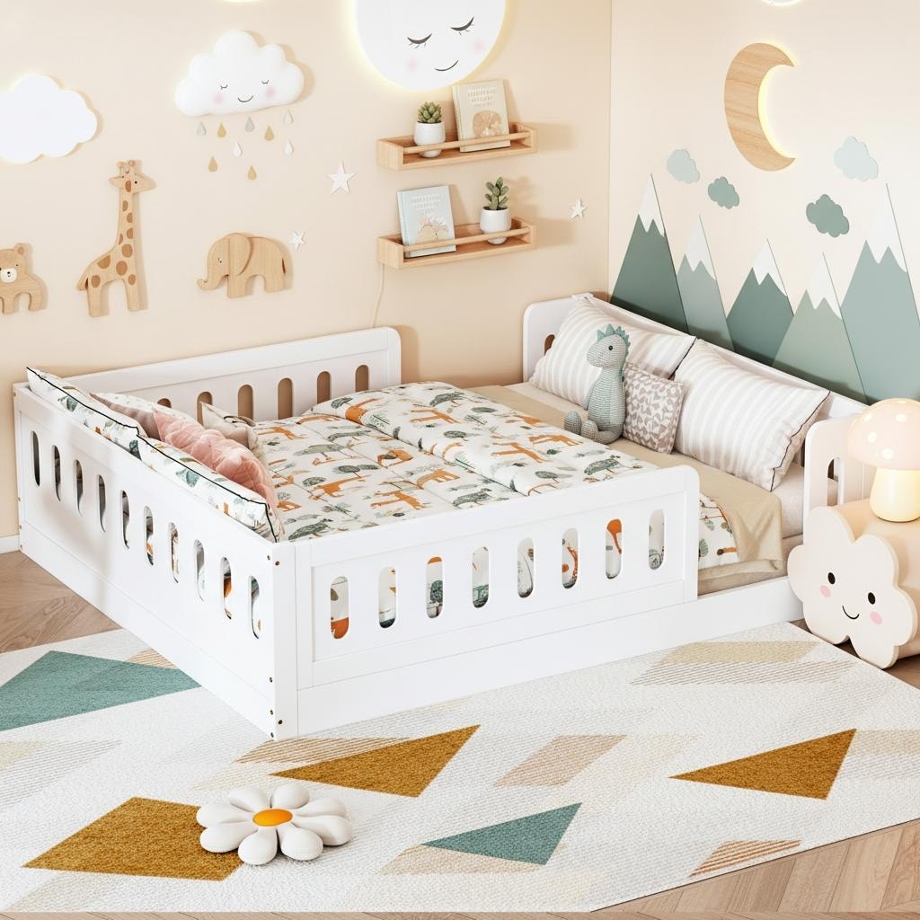 Floor Platform Bed with Guardrails by Harper&Bright Designs