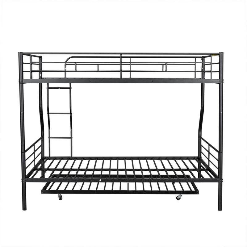 Detachable Iron Bunk Bed Frame, Heavy Duty Metal Bunk Bed with Trundle Bed, Split Into 2 Bed Frames, No Box Spring Needed
