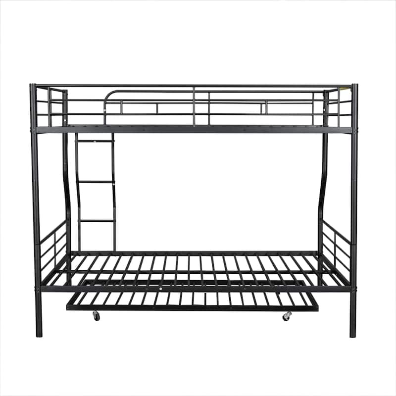 Full XL Over Queen Metal Bunk Bed with Trundle, Black