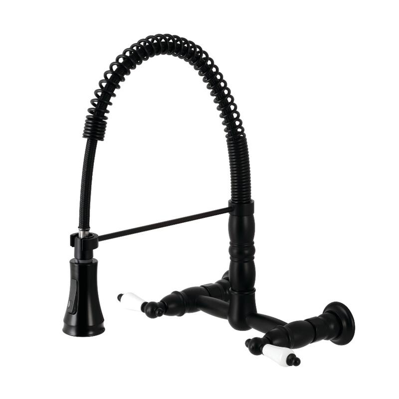 Kingston Brass Heritage Two-Handle Wall-Mount Pull-Down Sprayer Kitchen Faucet - Matte Black