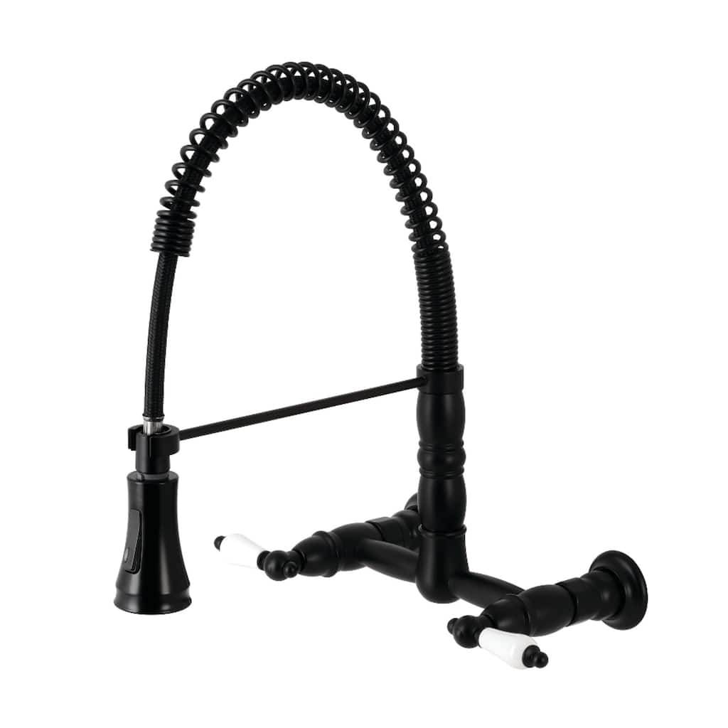 Kingston Brass Heritage Two-Handle Wall-Mount Pull-Down Sprayer Kitchen Faucet