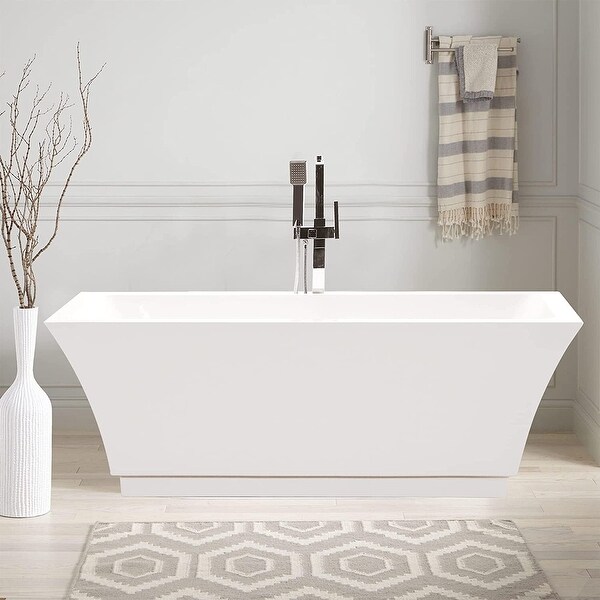 Vanity Art 59" Freestanding Acrylic Bathtub Modern Stand Alone Soaking Tub with Chrome Finish Slotted Overflow & Pop-up Drain. Opens flyout.