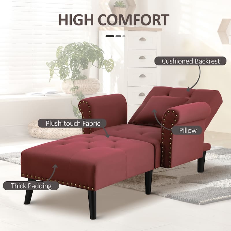 HOMCOM 2-In-1 Chaise Lounge Chair with Thick Padding, Adjustable Backrest, and Wooden Legs
