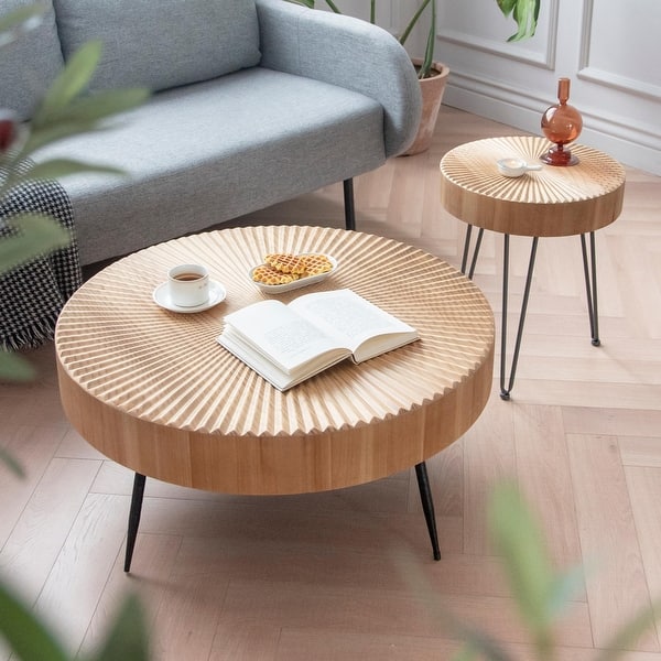 slide 2 of 14, COZAYH 2-Piece Coffee Table Set Radial Pattern - Natural