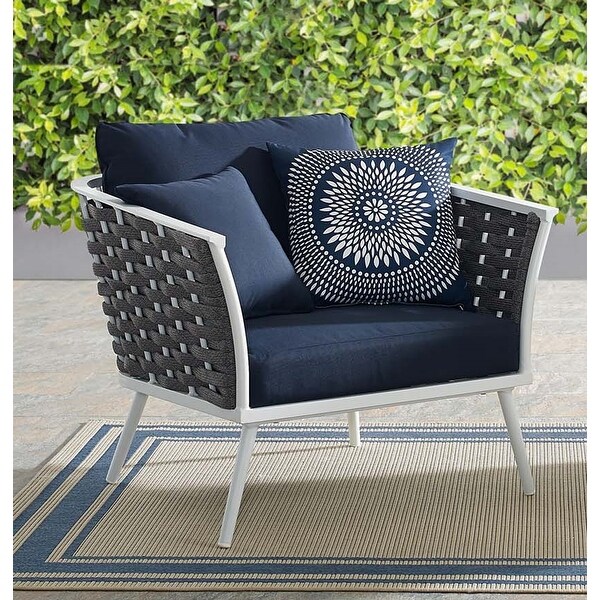 Richmond Modern Grey and White Outdoor Dining Chair with Blue Cushions