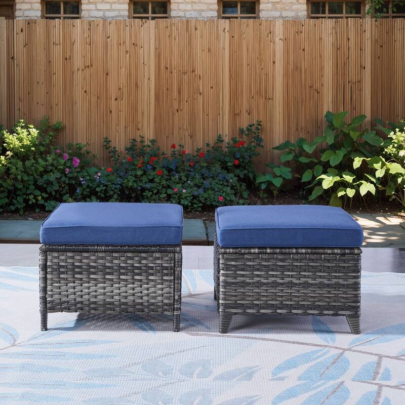 Outdoor Ottomans for Patio Set of 2 PE Wicker