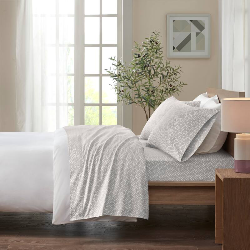 Madison Park Cozy Cotton Flannel Printed Sheet Set - Twin - Grey Dots