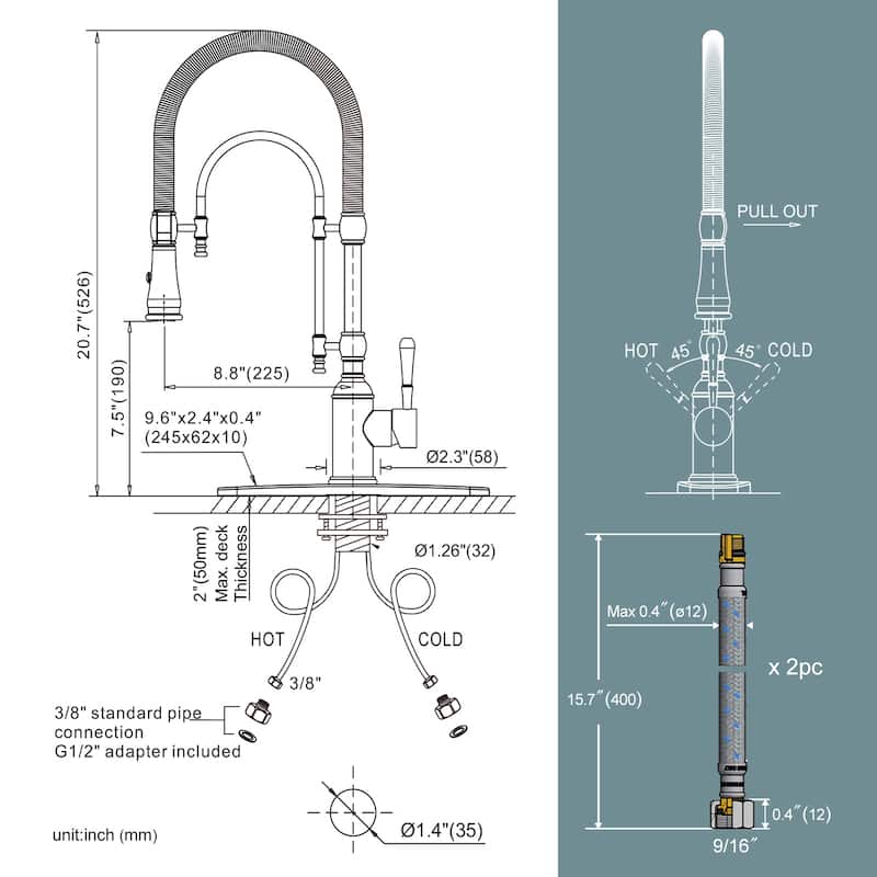 WOWOW Single Handle Gooseneck Pull Down Sprayer Kitchen Faucet