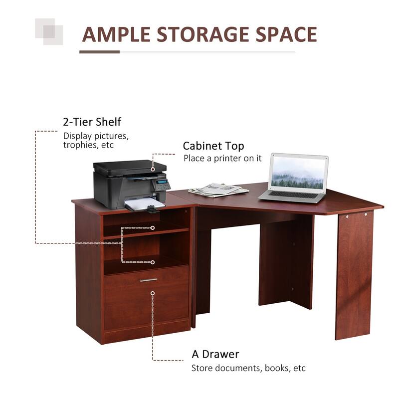 Natural Woodgrain Computer Desk with Storage Drawer and 2 Open Shelves for Home or Office Use
