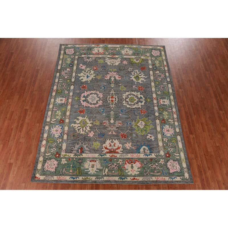 Hand Knotted Oriental 100% Wool Carpet Transitional All-Over Greys & Charcoal Oushak Area Rug - 10' 4'' X 8' 0''