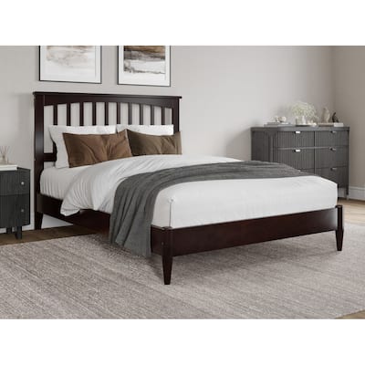 Full Solid Wood Platform Bed - Low Profile Bed Frame, Espresso Finish, Modern Design