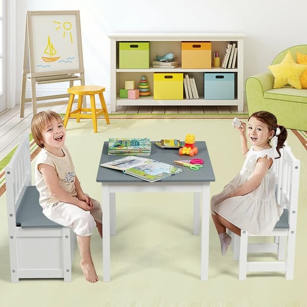 Gymax 4 Pcs Kids Wood Table Chairs Set W Storage Stool Toddler Overstock 32808615 Made of solid wood with safety paint and playful design, perfect. usd