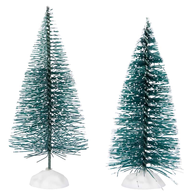 Frosted Mini Bottle Brush Pine Christmas Village Trees - 4" - Set of 2
