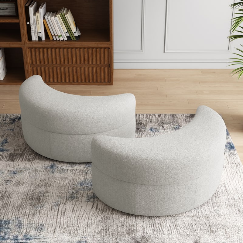 Moon Crescent Chenille Boucle Upholstered Ottoman Set of 2 - Ivory