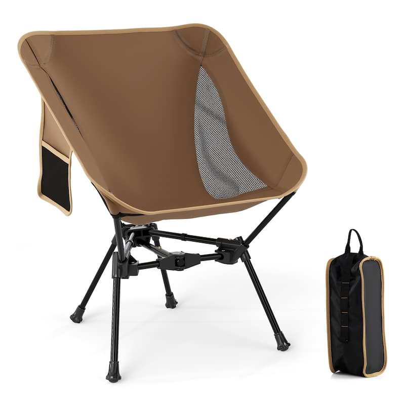 Coffee-Black Aluminum Camping Chair with Mesh Oxford Seat and Carry Bag