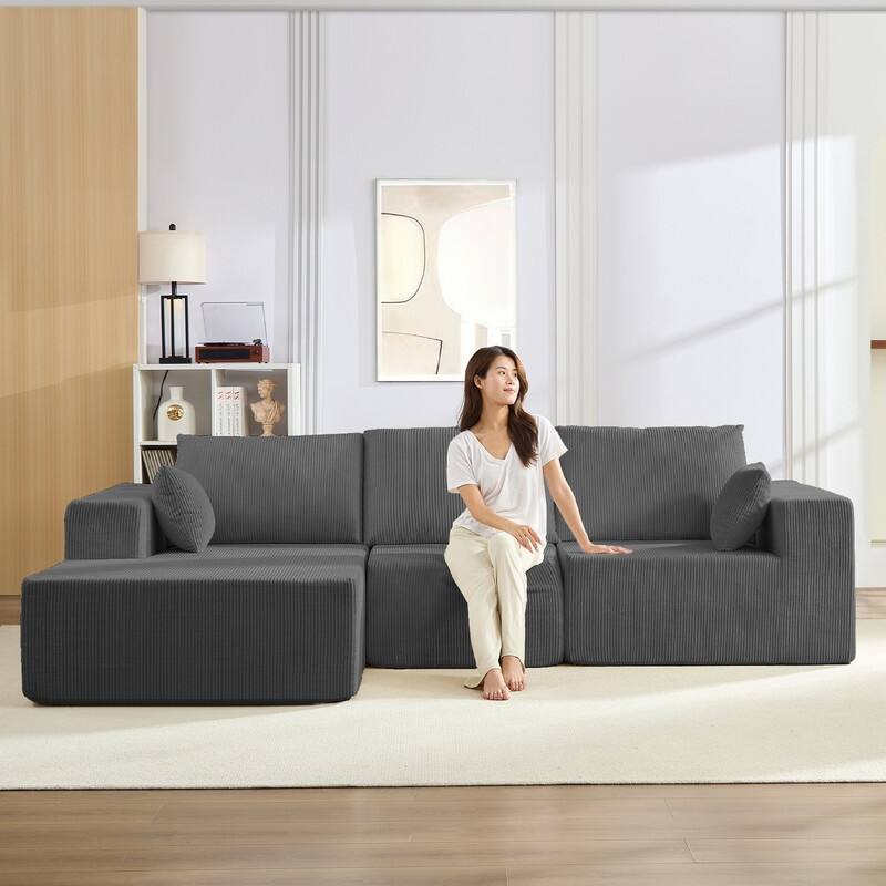 Mixoy W108"Corduroy Fabric Sectional Couch,3-Pieces Free-Combined Cloud Modular Modern L-Shaped Sofa with Chaise Lounge