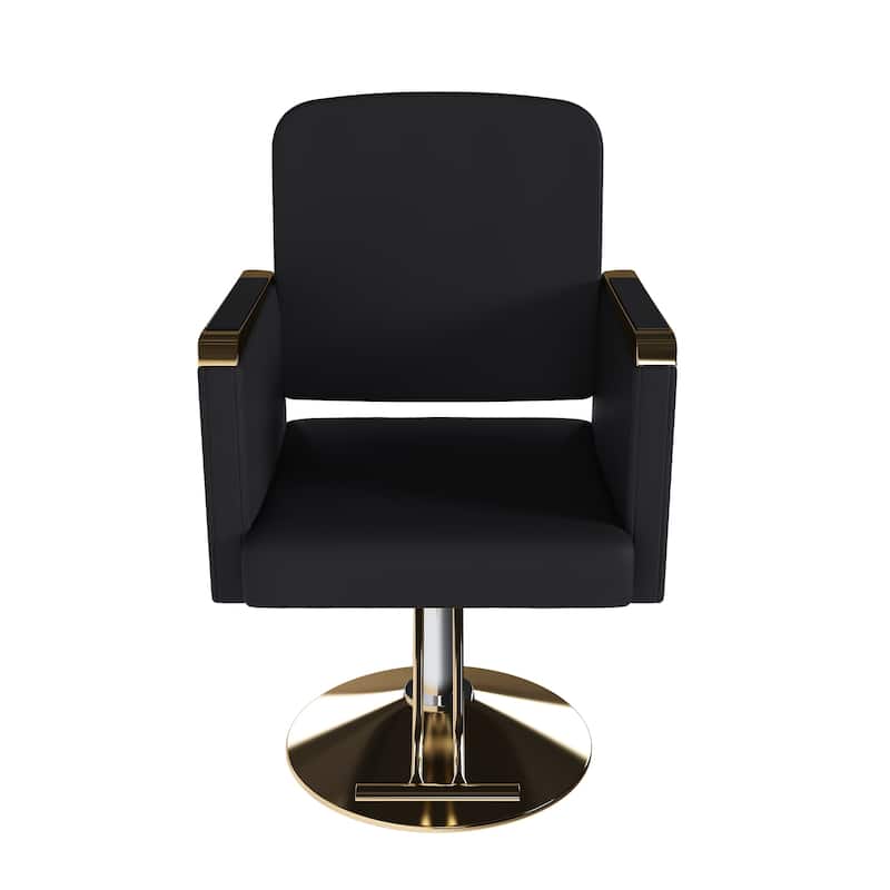 Roomfitters Hydraulic Salon Chair with 360° Swivel, Heavy Duty Barber Stylist Chair with Non-Tilting Gold Base, Black and Gold