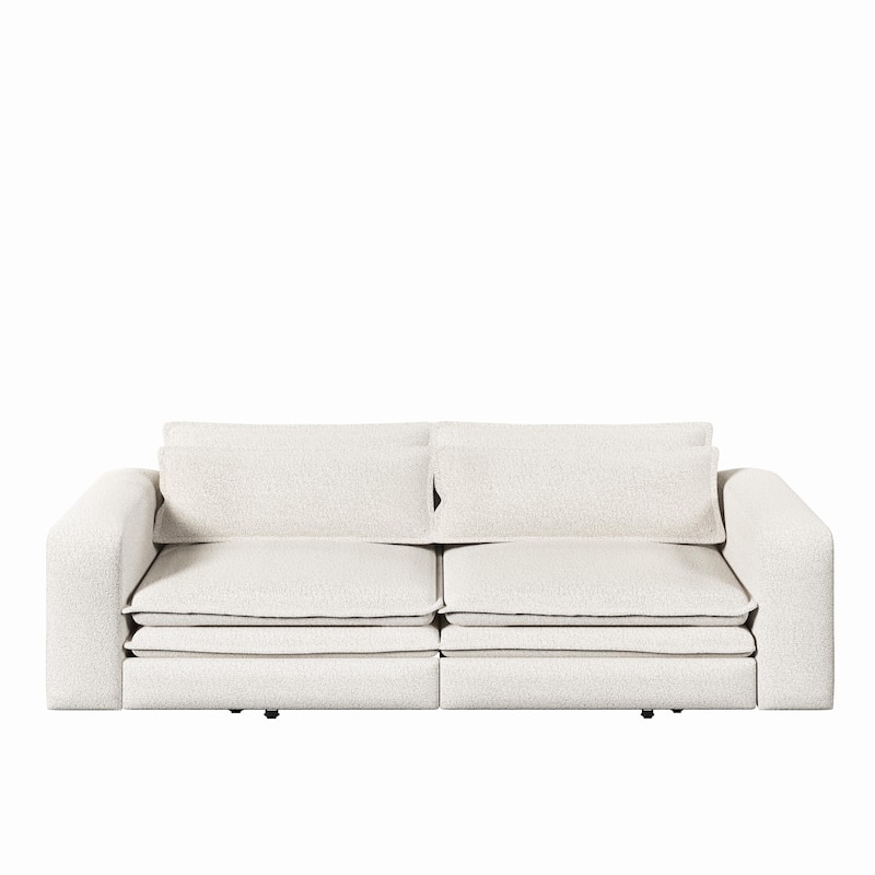 93" Convertible Sleeper Sofa Bed with Chaise Lounge, 3-in-1 Pull Out Sofa Couch, Teddy Fabric Loveseat Sofa w/ 2 Lumbar Pillows