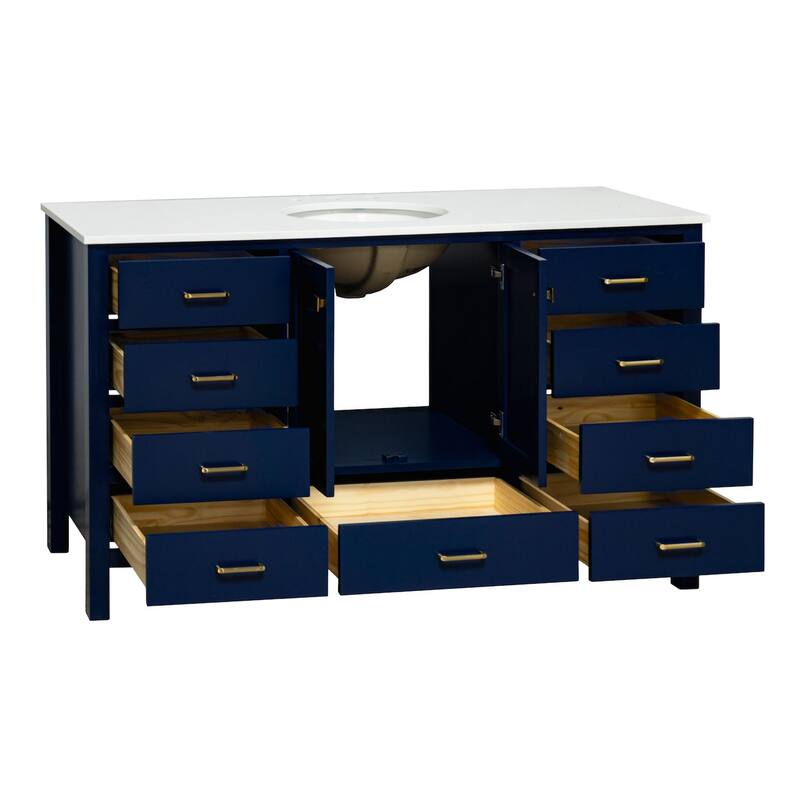 KitchenBathCollection Horizon 60" Single Bathroom Vanity with Engineered White Top