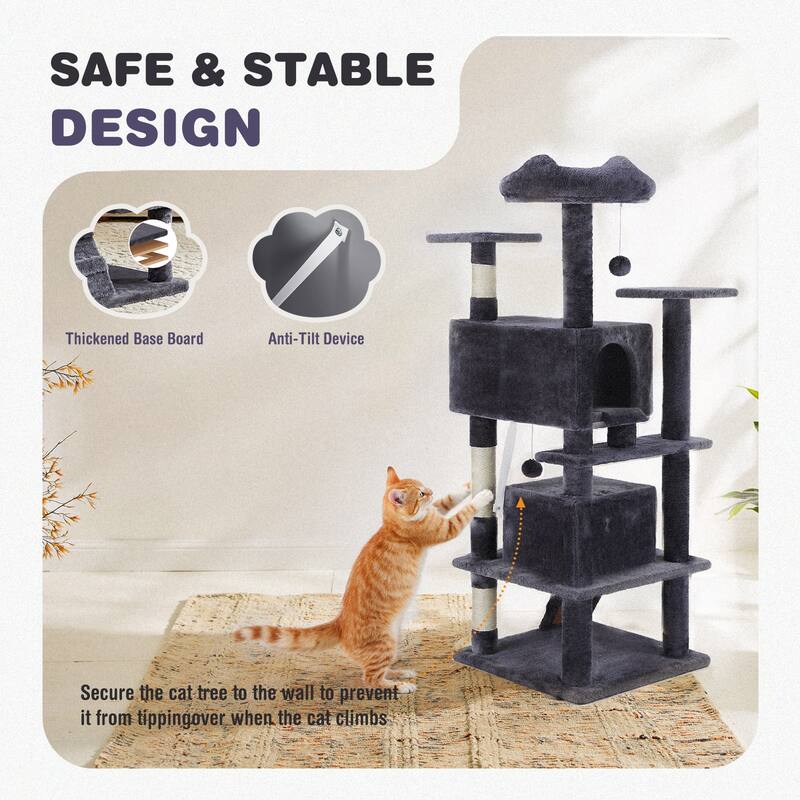 Cat Tree Tower with Scratching Posts and Cond,Multi-Level Kitty Climber for Indoor Cats