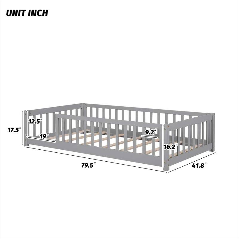 Twin Floor Platform Bed with Fence without Door