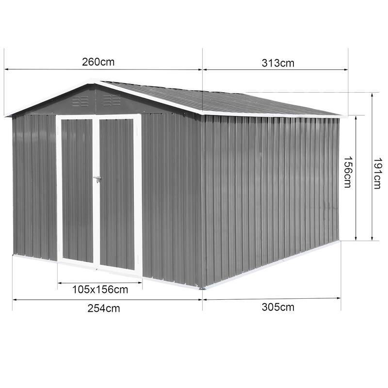 10x8 FT Outdoor Metal Garden Shed, Galvanized Steel Large Storage Sheds with Lockable Doors, Tool House with Pitched Roof