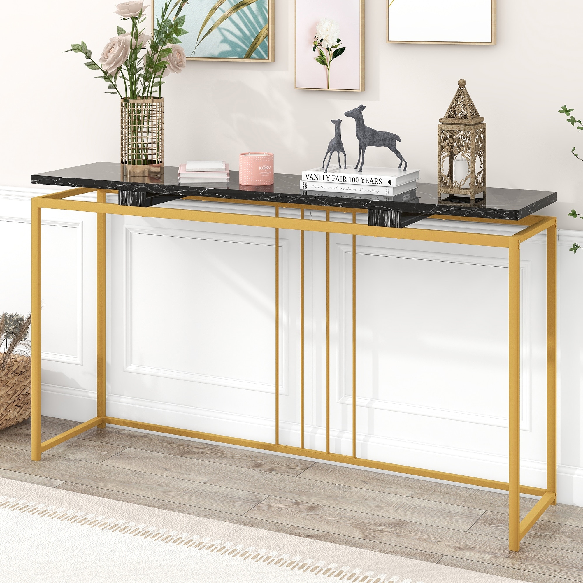 TiramisuBest Metal Frame Entryway Table with Wooden Tabletop