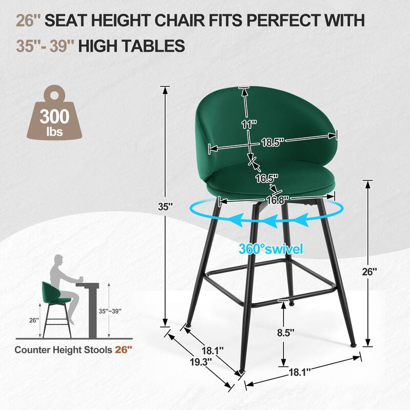 26"/30" Velvet Upholstered Swivel Counter/Bar Stools Set of 2/3