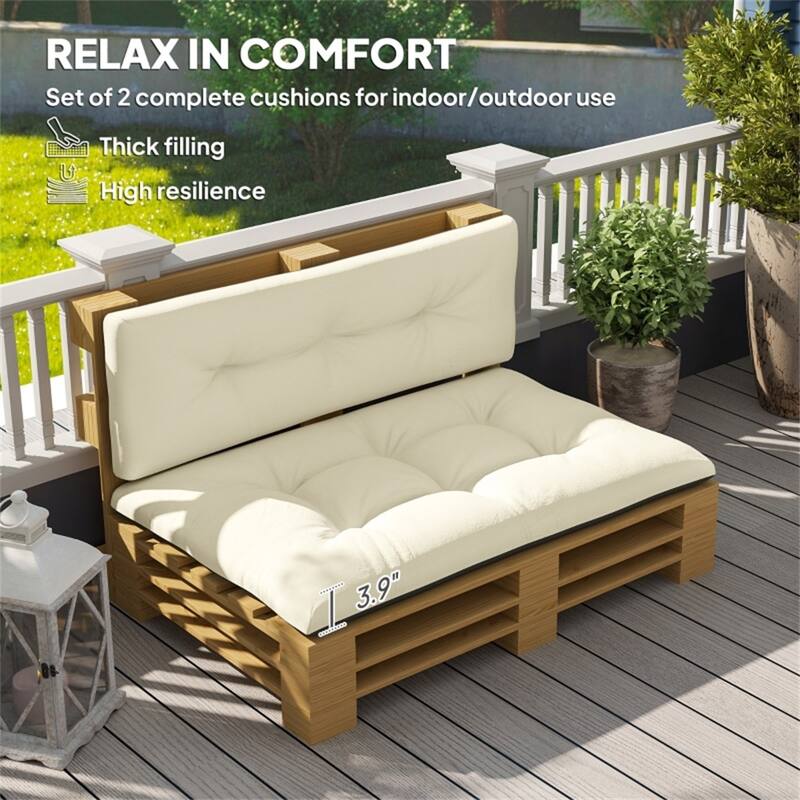 Two Piece Outdoor Indoor Bench Cushion Set Seat and Back 47 Inch Polyester Tufted Cushions - 47.2" L x 30.3" W x 3.9" H
