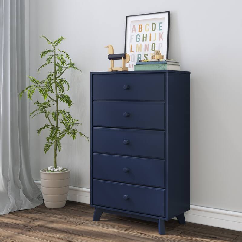 Max and Lily Classic Solid Wood 5-Drawer Dresser - Blue
