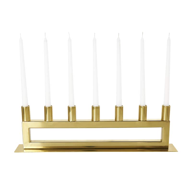 Stainless Steel Metal 7 Candle Candelabra with Rectangular Frame - Gold - Roche River Decor - 3"W x 22"L x 6"H