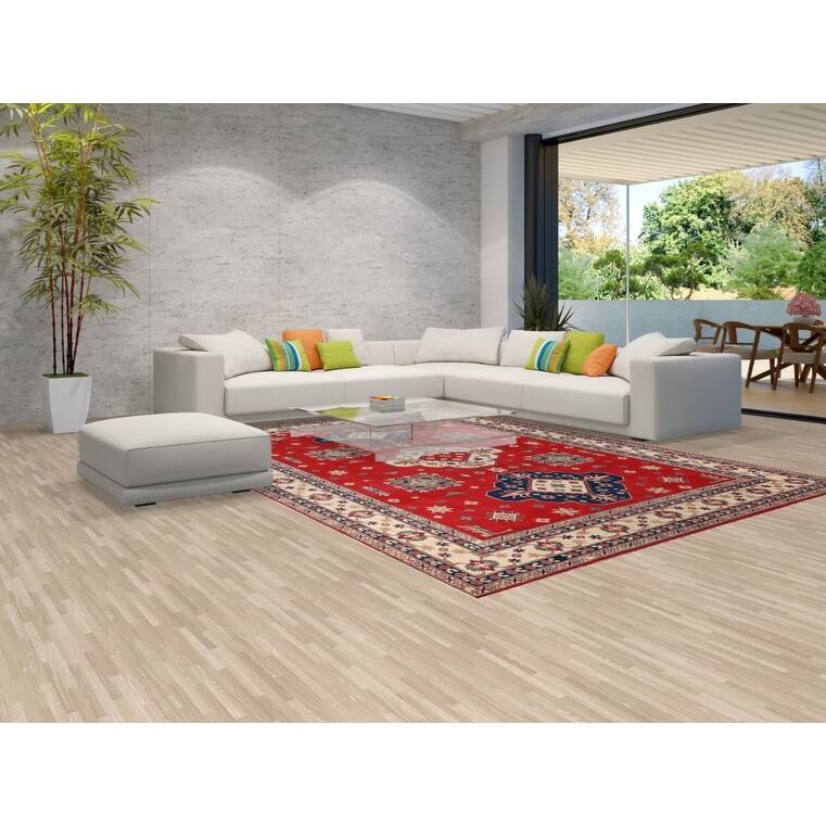 Red Kazak Area Rug Hand-Knotted Geometric Wool Carpet - 9'0" x 12'4"