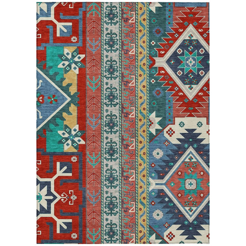 Machine Washable Indoor/ Outdoor Boho Tribal Chantille Rug
