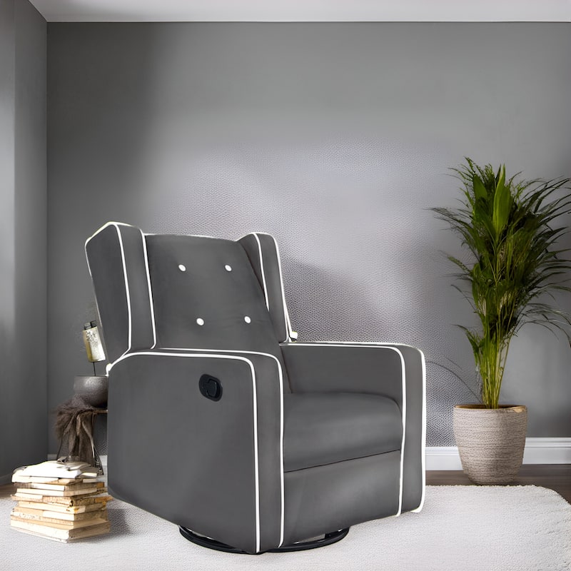 Octavia Solid Wood Microfiber Swivel Glider Rocker Recliner Chair, For Living Room, Bed Room