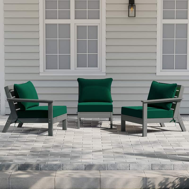 Polytrends Birchwood All Weather HDPE Outdoor Patio Deep Seating Gray Sofa With Cushions (3-Piece)