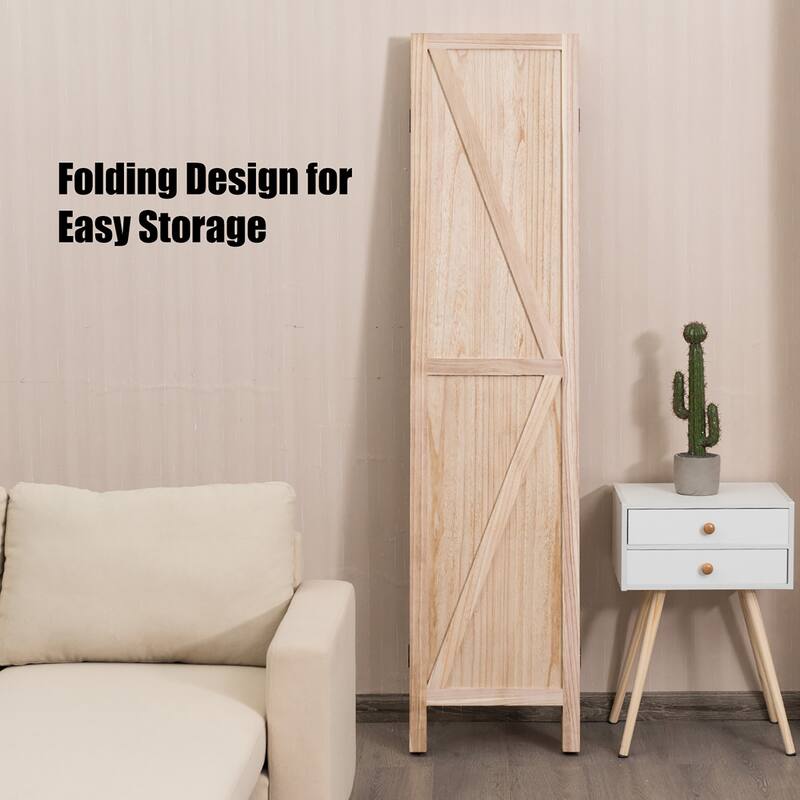 Costway 4Panels Folding Wooden Divider W/ V-shaped Design 5.6Ft Tall