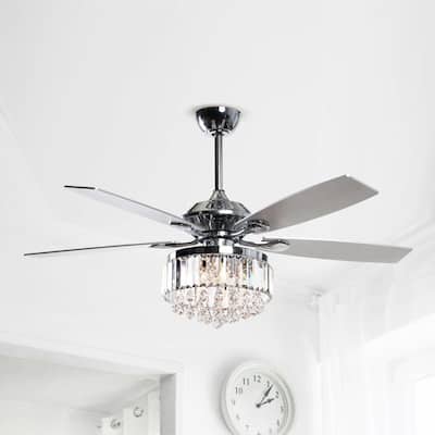 52 Inches Crystal Ceiling Fans in Chrome with Light and Remote Control