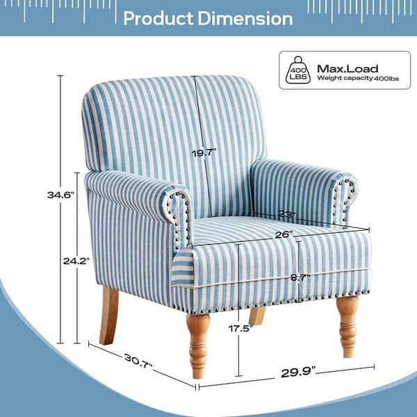 dimension image slide 2 of 4, Rolled Armchair Accent Chair Set of 2 Blue/ Grey/ Brown