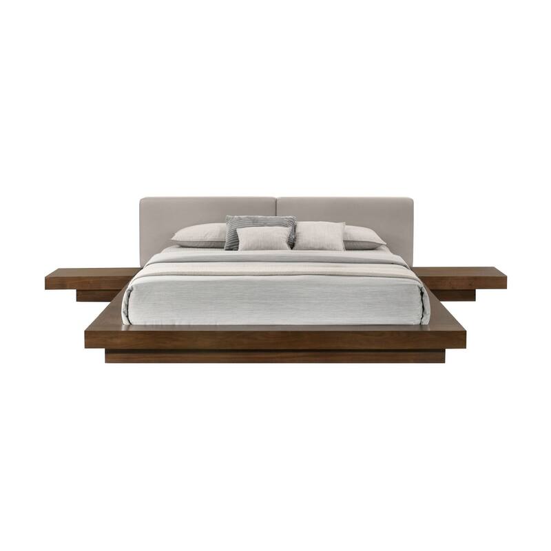 Modrest Tokyo Contemporary Walnut and Grey Platform Bed