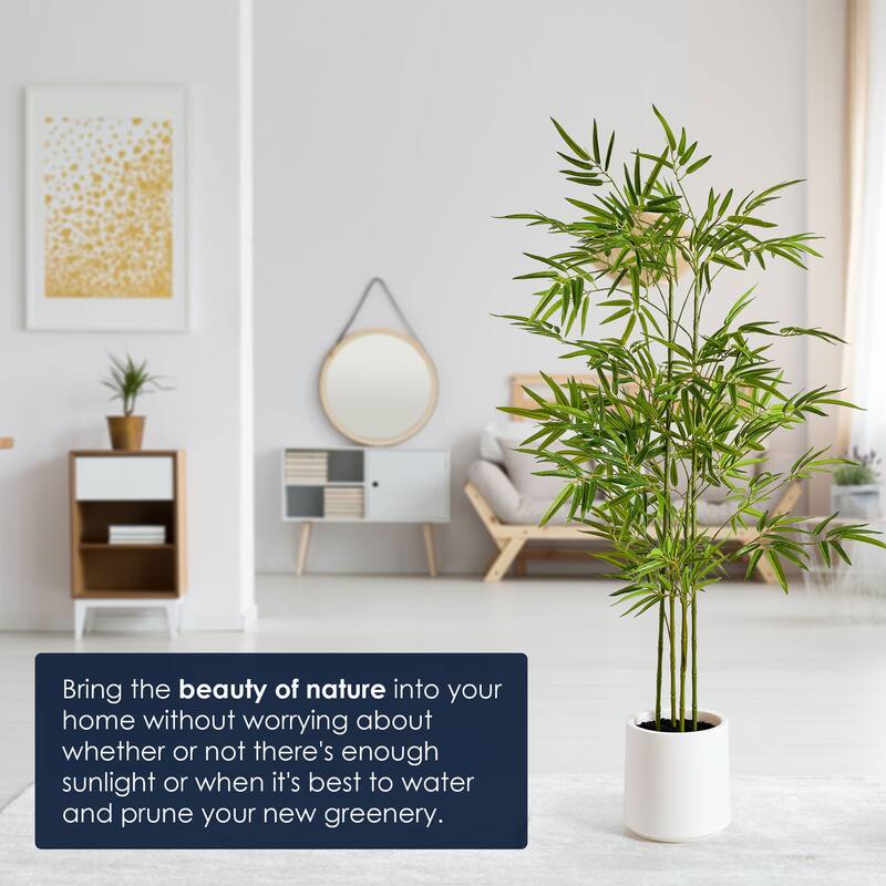 American Art Decor Artificial Faux Tree in White Tapered Ceramic Pot
