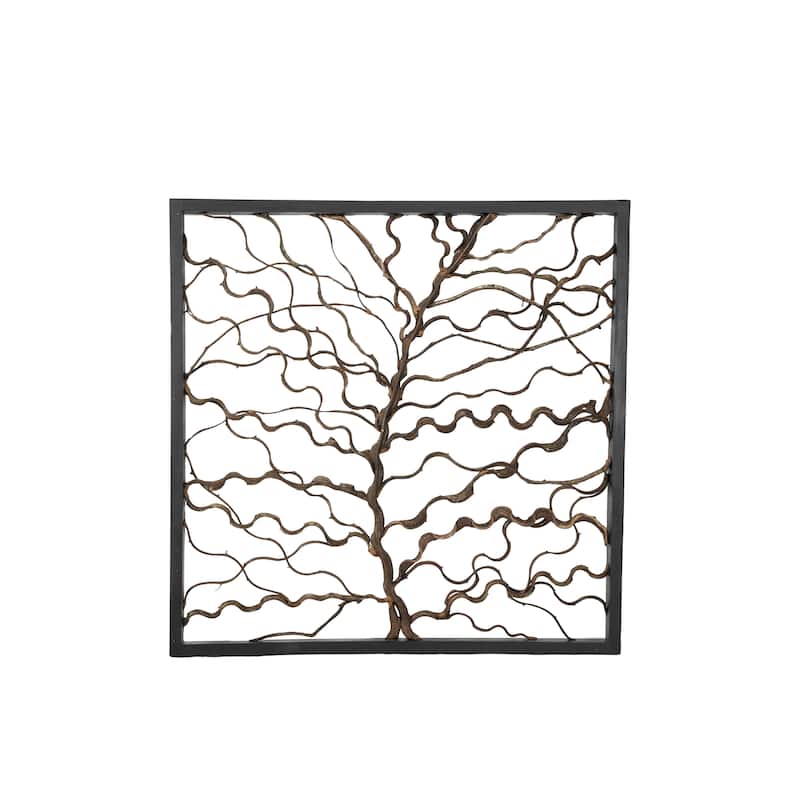 Teak Wood Tree Branch Wall Decor with Black Frame - Brown - Roche River Decor