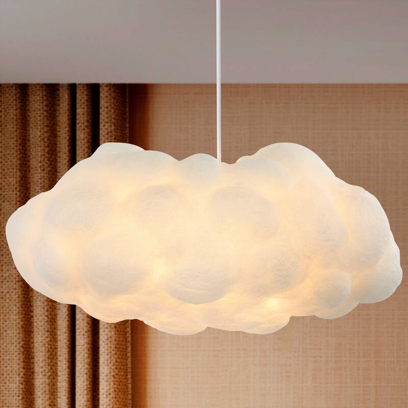 Homer 23" 2-Light Modern Contemporary Silk LED Cloud Pendant, White by JONATHAN Y