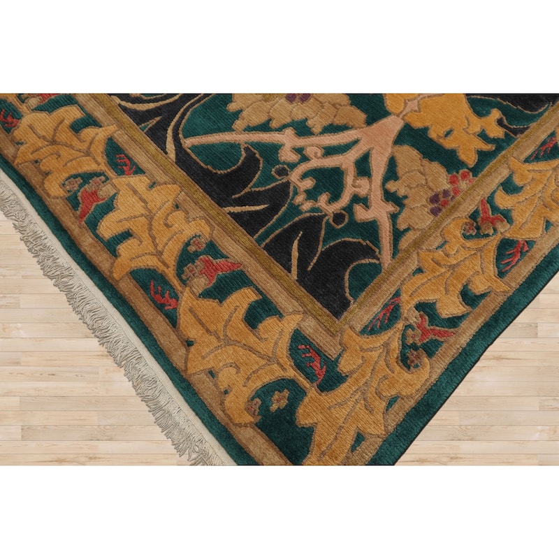 7'8''x10'6'' Hand Knotted Wool Turquoise Tibetan Crafts Plush Pile Rug - 7' 8'' x 10' 6''
