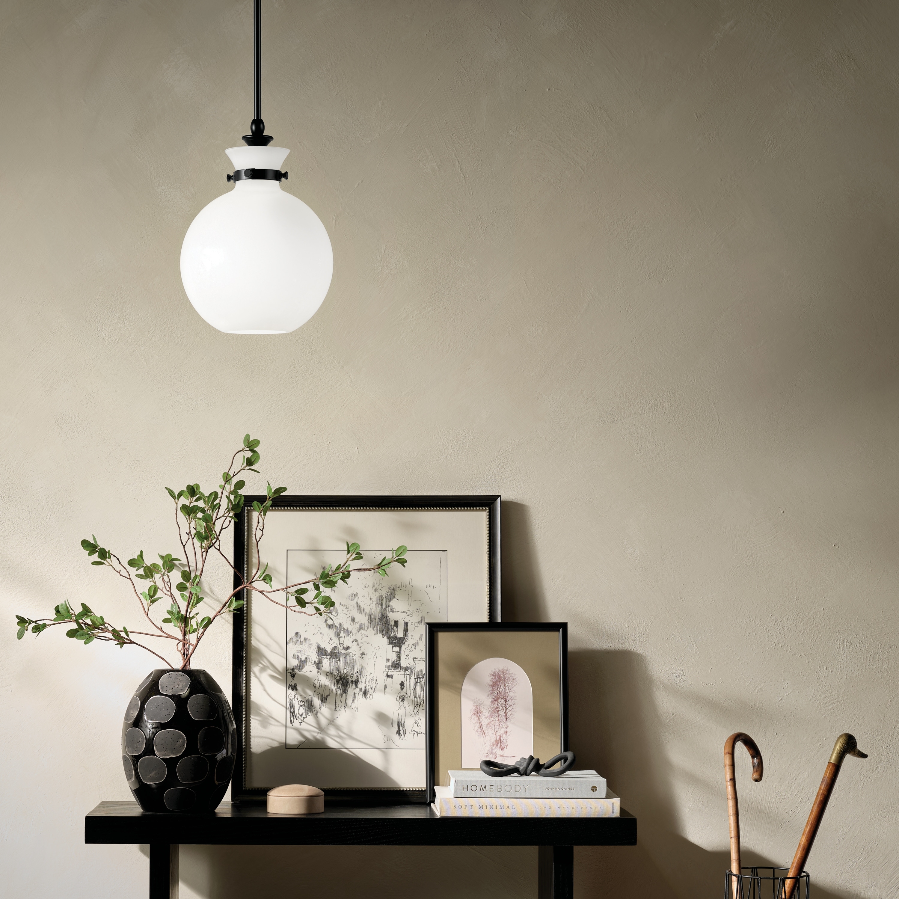 Kichler Lighting Laria 10.25 Inch 1 Light Pendant with Opal Glass in Black